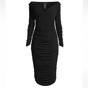 Norma Kamali Tara Long Sleeve Ruched Midi Dress